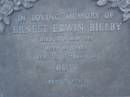 Ernest Edwin BIELBY, died 18 May 1983 aged 69 years, husband of Olive; Mooloolah cemetery, City of Caloundra  