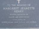 
Margaret Jeanette HENRY,
daughter of Samuel & Annie HENRY,
sister of Robert, Allan, John, Donald & Douglas;
Mooloolah cemetery, City of Caloundra

