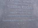 William KIDCAFF, husband, aged 76 years, missed by wife children & grandchildren; Mooloolah cemetery, City of Caloundra  
