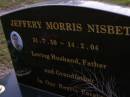Jeffery Morris NISBET, 31-7-50 - 14-2-04, husband father grandfather; Mooloolah cemetery, City of Caloundra  