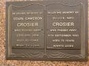 Colin Cameron CROSIER, died 23 May 2004 aged 90 years; Dulcie May CROSIER, died 5 Sept 1998 aged 76 years; Mooloolah cemetery, City of Caloundra 