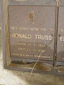 Ronald TRUSS, born 31-3-1926, died 22-2-1996; Edna May TRUSS, born 27-2-1928, died 17-8-2004; Mooloolah cemetery, City of Caloundra 