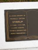 Ronald Eaton STIRRUP, 1-1-1938 - 10-6-1999, husband father grandfather; Mooloolah cemetery, City of Caloundra 