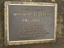 Margaret Elizabeth PALUMBO, 28-9-1907 - 12-8-1999, wife of Joseph, mother of Louise & Sal; Mooloolah cemetery, City of Caloundra 