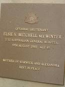 
Elsie V. MITCHELL (nee WINTER),
died 5 Aug 2002 aged 85 years,
mother of Warwick & Alexandra;
Mooloolah cemetery, City of Caloundra
