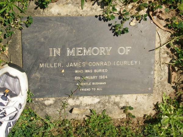 James Conrad (Curley) MILLER,  | buried 6 Jan 1984;  | Moore-Linville general cemetery, Esk Shire  | 