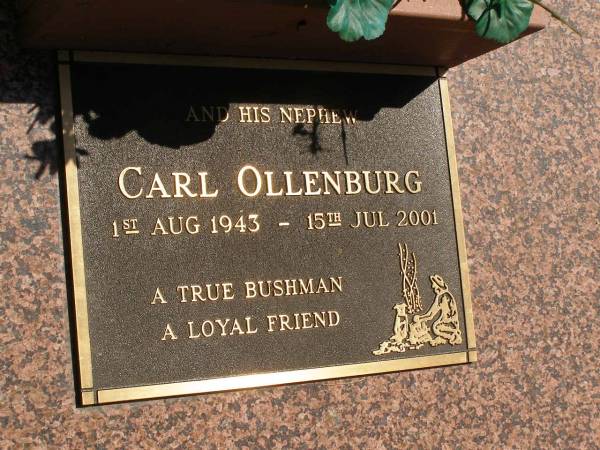 Alfred OLLENBURG,  | 9 Jan 1897 - 21 Aug 1974;  | Carl OLLENBURG,  | nephew,  | 1 Aug 1943 - 15 July 2001;  | Moore-Linville general cemetery, Esk Shire  | 