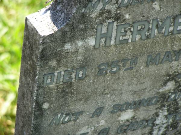 Hermena MARTIN,  | wife mother,  | died 25 May 1928 aged 76 years,  | erected by husband;  | Moore-Linville general cemetery, Esk Shire  | 