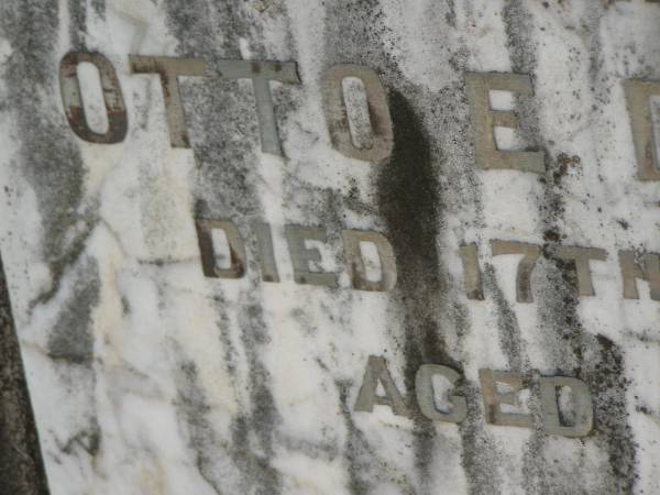 Otto E. DEVANTIER,  | husband father,  | died 17 June 1942 aged 68 years;  | Moore-Linville general cemetery, Esk Shire  | 