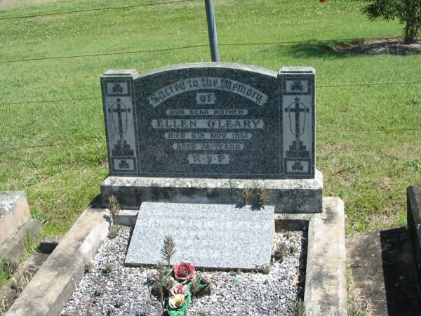 Ellen O'LEARY,  | mother,  | died 5 Nov 1951 aged 74 years;  | Margaret O'LEARY,  | daughter sister,  | died 6 Dec 1969 aged 70 years;  | Moore-Linville general cemetery, Esk Shire  | 