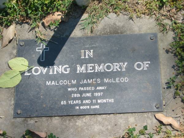 Malcolm James MCLEOD,  | died 28 June 1997 aged 65 years 11 months;  | Moore-Linville general cemetery, Esk Shire  | 