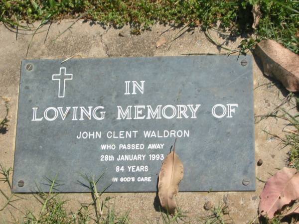 John Clent WALDRON,  | died 28 Jan 1993 aged 84 years;  | Moore-Linville general cemetery, Esk Shire  | 
