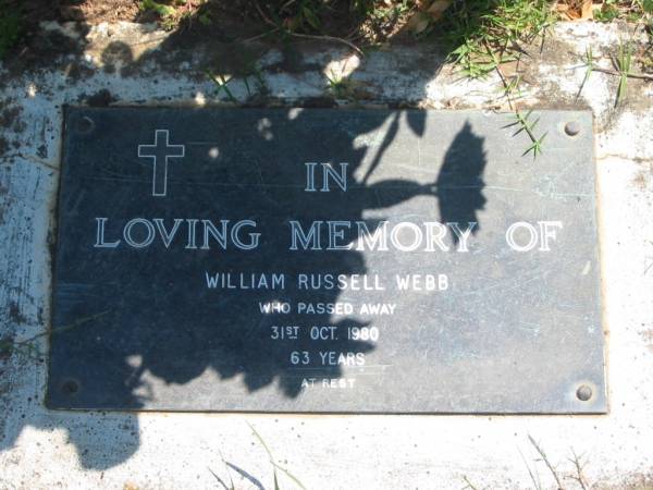 William Russell WEBB,  | died 31 Oct 1980 aged 63 years;  | Moore-Linville general cemetery, Esk Shire  | 