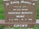 Geoffrey Bennett MORT, brother, 5-6-1942 - 23-11-1998; Mt Mort Cemetery, Ipswich 