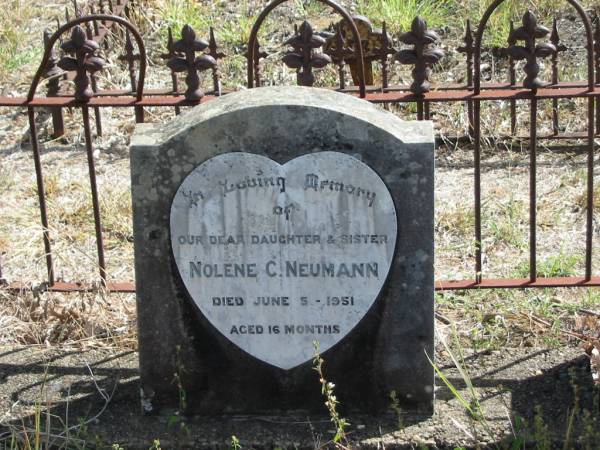 Nolene C NEUMANN  | 5 Jun 1951  | aged 16 months  |   | Mt Walker Historic/Public Cemetery, Boonah Shire, Queensland  |   | 