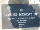 Berthold Alexander KRUGER 16 Jun 2000, aged 89 Mt Cotton / Gramzow / Cornubia / Carbrook Lutheran Cemetery, Logan City  