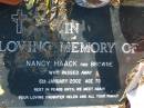 Nancy HAACK (nee BROWNE) 6 Jan 2002, aged 75 (daughter Helen) Mt Cotton / Gramzow / Cornubia / Carbrook Lutheran Cemetery, Logan City  