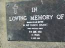 Alan David BRANT 9 Jun 1982, aged 14 Mt Cotton / Gramzow / Cornubia / Carbrook Lutheran Cemetery, Logan City  