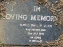 David Philip VENN 22 Jul 1996, aged 94 Mt Cotton / Gramzow / Cornubia / Carbrook Lutheran Cemetery, Logan City  