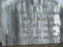 Carl MUSCH 25 Oct 1935, aged 82 Mt Cotton / Gramzow / Cornubia / Carbrook Lutheran Cemetery, Logan City  