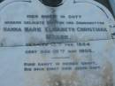 Hanna Marie Elisabeth Christiana MULLER b: 13 Feb 1824, d: 19 Nov 1905 Mt Cotton / Gramzow / Cornubia / Carbrook Lutheran Cemetery, Logan City  