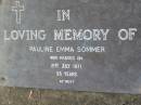 Pauline Emma SOMMER 21 Jul 1971, aged 95 Mt Cotton / Gramzow / Cornubia / Carbrook Lutheran Cemetery, Logan City  