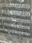 W F SOMMER 24 Nov 1926, aged 78 A F C SOMMER 16 Jan 1926, aged 73 Mt Cotton / Gramzow / Cornubia / Carbrook Lutheran Cemetery, Logan City  