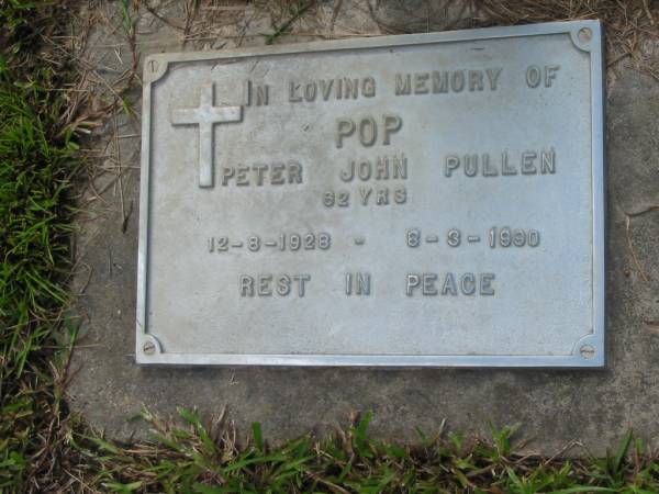 Peter John PULLEN  | 62 years  | b: 12 Aug 1928, d: 8 Mar 1990  | Mt Cotton / Gramzow / Cornubia / Carbrook Lutheran Cemetery, Logan City  |   | 