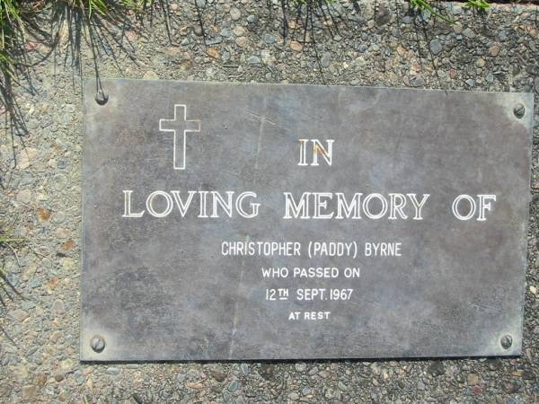 Christopher (Paddy) BYRNE  | 12 Sep 1967  | Mt Cotton / Gramzow / Cornubia / Carbrook Lutheran Cemetery, Logan City  |   | 