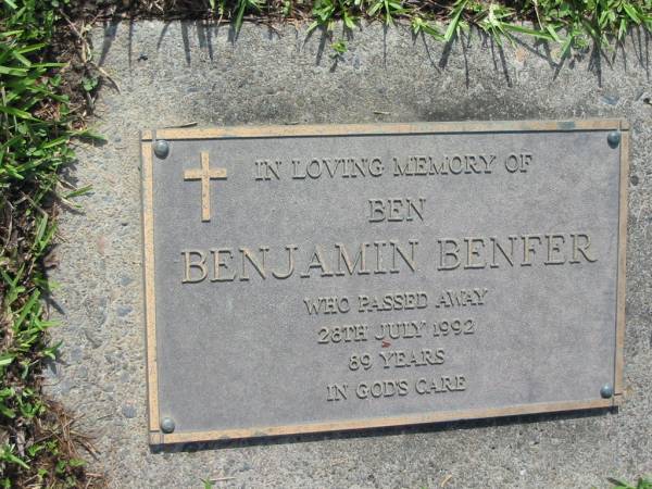 (Ben) Benjamin BENFER  | 28 Jul 1992, aged 89  | Mt Cotton / Gramzow / Cornubia / Carbrook Lutheran Cemetery, Logan City  |   | 