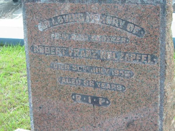 Robert Franz Holzapfel  | 30 Jul 1956, aged 66  | Mt Cotton / Gramzow / Cornubia / Carbrook Lutheran Cemetery, Logan City  |   | 