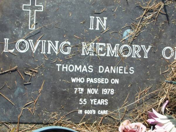 Thomas DANIELS  | 7 Nov 1978, aged 55  | Mt Cotton / Gramzow / Cornubia / Carbrook Lutheran Cemetery, Logan City  |   | 