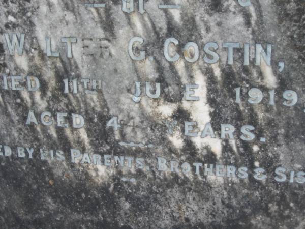 Walter G COSTIN  | 11 Jun 1919, aged 44  | Mt Cotton / Gramzow / Cornubia / Carbrook Lutheran Cemetery, Logan City  |   | 