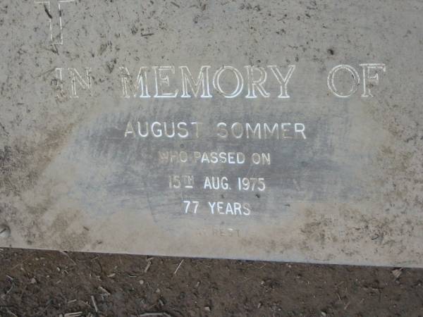 August SOMMER  | 15 Aug 1975, aged 77  | Mt Cotton / Gramzow / Cornubia / Carbrook Lutheran Cemetery, Logan City  |   | 