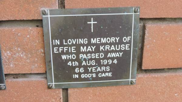 Effie May KRAUSE  | d: 4 Aug 1994, aged 66  |   | Mount Cotton St Pauls Lutheran Columbarium wall  |   | 