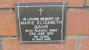 
Marie Elizabeth Bahr
d: 25 Jun 1992 aged 90

Mount Cotton St Pauls Lutheran Columbarium wall 

