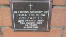 Lydia Theresa Holzapfel d: 28 Aug 1993, aged 94  Mount Cotton St Pauls Lutheran Columbarium wall  