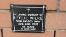 
Leslie Wilke
d: 29 Jun 2002, aged 86

Mount Cotton St Pauls Lutheran Columbarium wall 

