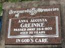 Anna Augusta GREINKE 26 Apr 1977, aged 75 Mount Beppo Apostolic Church Cemetery 