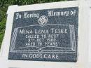 Mina Lena TESKE 9 Oct 1980, aged 78 Mount Beppo Apostolic Church Cemetery 
