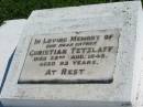 
Christian TETZLAFF
22 Aug 1948, aged 93
Mount Beppo Apostolic Church Cemetery
