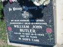 William John BUTLER 14 Jun 1999, aged 76 Mount Beppo Apostolic Church Cemetery 
