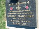 
George MARSCHKE
b: 19 Apr 1917, d: 16 Feb 2001
Mount Beppo Apostolic Church Cemetery
