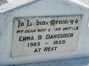 
Emma B DARGUSCH
1903 - 1935
Mount Beppo Apostolic Church Cemetery
