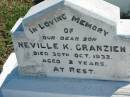 Neville K GRANZIEN 30 Oct 1932, aged 2 years Mount Beppo Apostolic Church Cemetery 
