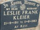 Leslie Frank KLEIER b: 21 Sep 1911, d: 11 Jun 1983 Mount Beppo Apostolic Church Cemetery 