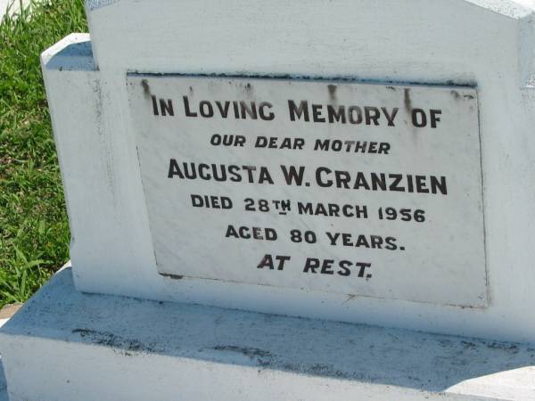 Augusta W GRANZIEN  | 28 Mar 1956, aged 80  | Mount Beppo Apostolic Church Cemetery  | 