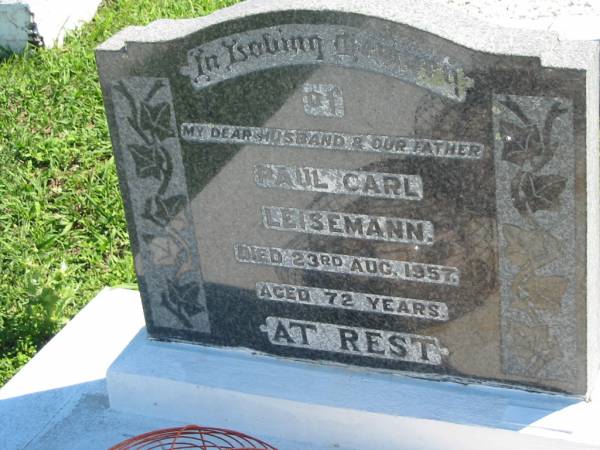 Paul Carl LEISEMANN  | 23 Aug 1957, aged 72  | Mount Beppo Apostolic Church Cemetery  | 