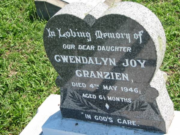 Gwendalyn Joy GRANZIEN  | 4 May 1946, aged 6 1/2 months  | Mount Beppo Apostolic Church Cemetery  | 