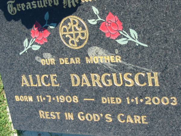 Alice DARGUSCH  | b: 11 Jul 1908, d: 1 Jan 2003  | Mount Beppo Apostolic Church Cemetery  | 